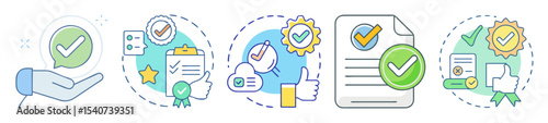 Various conceptual icons represent the quality control and assurance process
