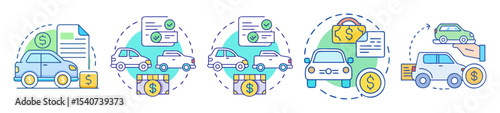 Conceptual vector illustration set showcasing car loan, leasing, and financing options