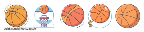 Basketball icons and elements featuring the sport, player, and basketball hoop