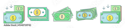Various vector stacks of money illustrating financial transactions and cash flow