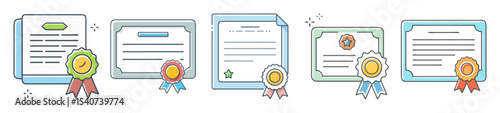 Colorful Illustrations of Certificates Awards and Achievement Badges for Recognition