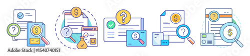 Financial analysis and due diligence in business investigation with icons and documents