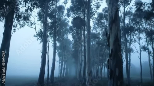 Ethereal Morning Mist Drifting Through Silent Forest Trees