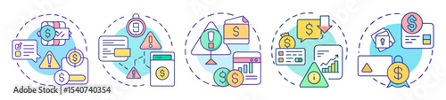 Financial risk management and security icons representing different types of threats