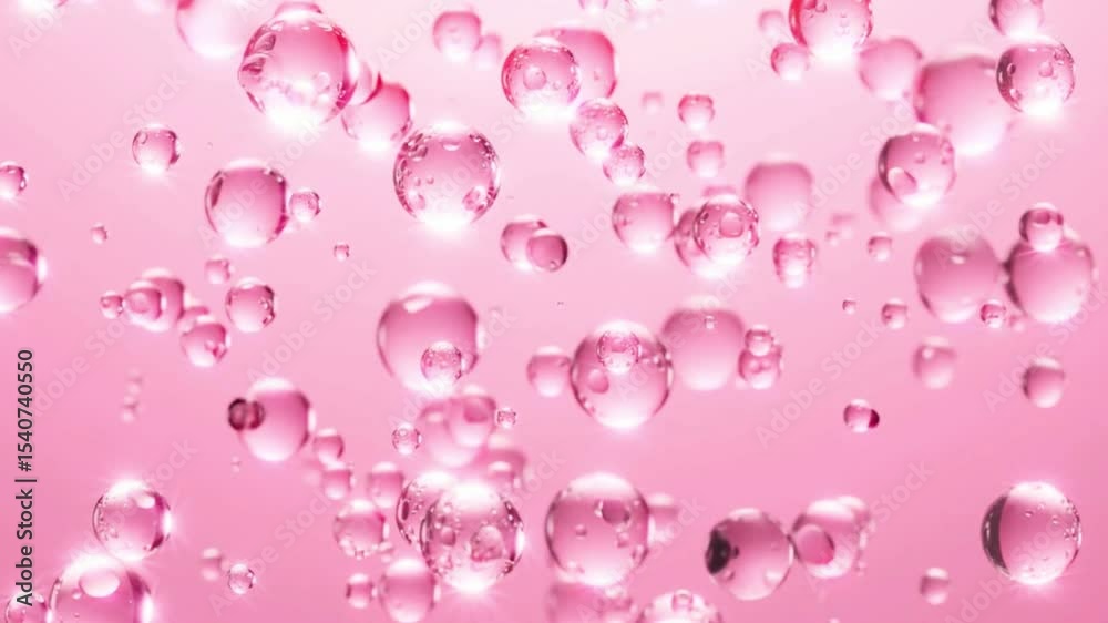 Close-up purple bubbles abstract flowing animation. cream, gel, moisturizer, cosmetic, white background