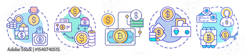 Cryptocurrency investment strategies and financial transactions depicted with money and bitcoin