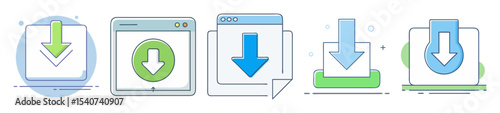 Creative vector illustration of downloading options and computer or internet icons