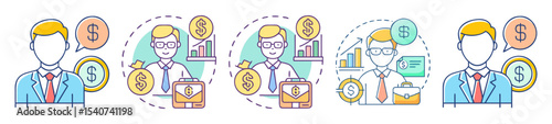 Financial Success Icons Depicting Wealth Management and Business Growth Strategies