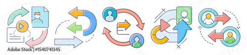 Illustration set depicting business process management and workflow optimization processes