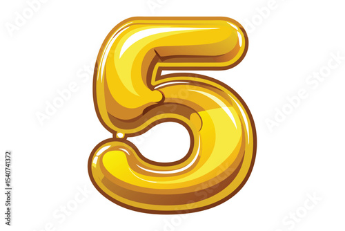 Shiny Gold Balloon Number Five Festive Decoration Design