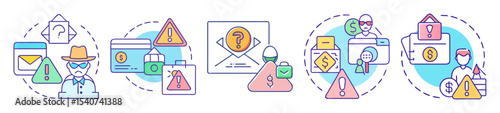 Concept vector design showing the warning and different types of online fraud