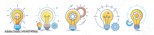 Diverse lightbulb designs represent innovation, creativity, problem solving, and business concepts