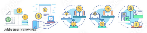 Financial Transactions and Investments Illustrated by Dollar Icons and Banking Concepts