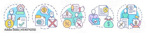 Illustrations depicting stages of financial denial, risk management and acceptance
