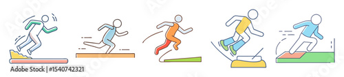 Stylized Line Art Illustration of Various Sports Activities and Physical Exercises