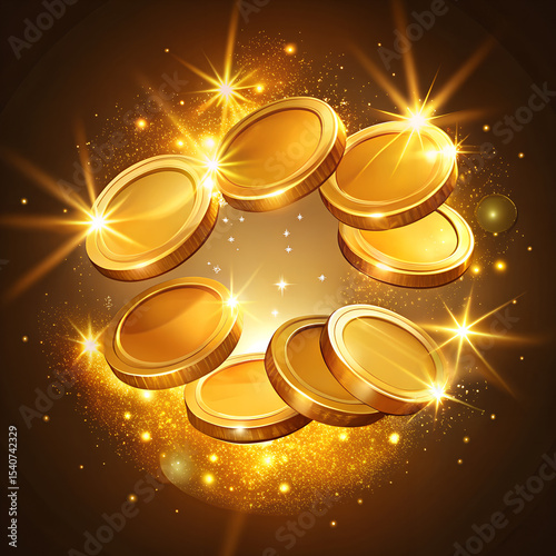 Realistic Shiny Gold Coin with Soft Light and Abstract Background