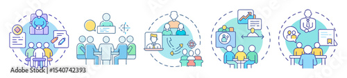 Illustrations Showing Different Team Building and Collaboration Techniques in a Professional Environment
