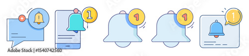 Notifications icons set, showing different notification styles and messaging updates