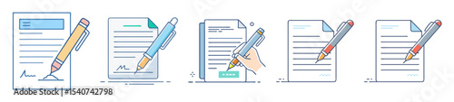 Vector illustration of document signature and signing contract agreement with a pen