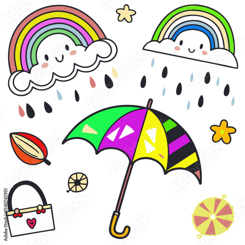 rainbow umbrella and rain