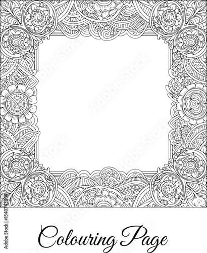 Elaborate Mandala Frame Adult Coloring Page Design