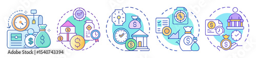 Conceptual illustration of time and money with related metaphors in blue