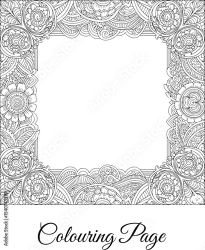 Elaborate Mandala Frame Adult Coloring Page Design