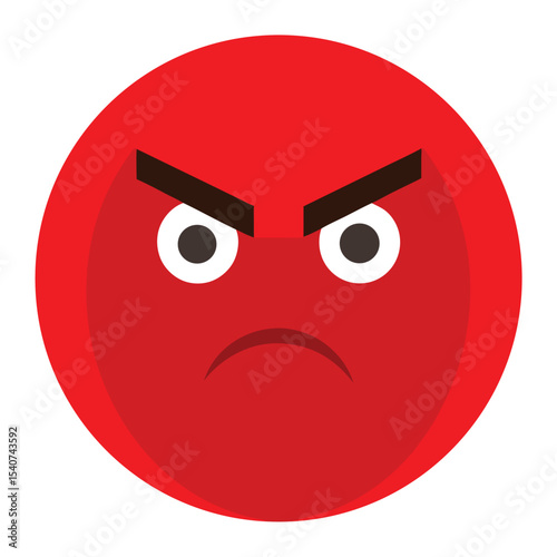 Angry Red Emoji with Frowning Mouth and Raised Eyebrows, Isolated