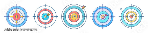 Vector illustration of achievement targets and goal settings with five colorful designs