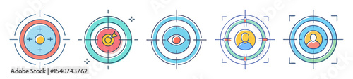 Set of five various target audience market segmentation icon designs vector illustration