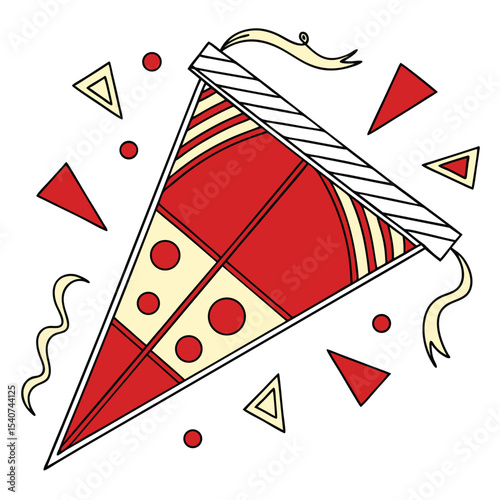 Abstract food logo with geometric pizza slice and dynamic shapes vector