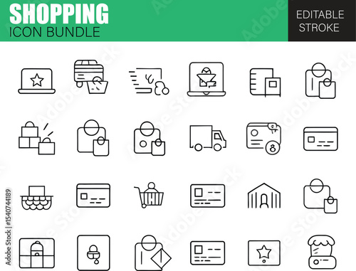 Flat Shopping Icon Set – Vector Collection for Retail Business, Online Stores, Payment Systems, and Customer Experience