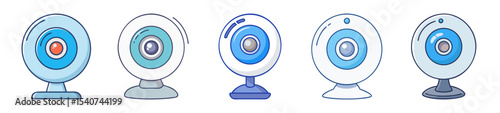Collection of five cartoon webcams in various shades of blue and gray