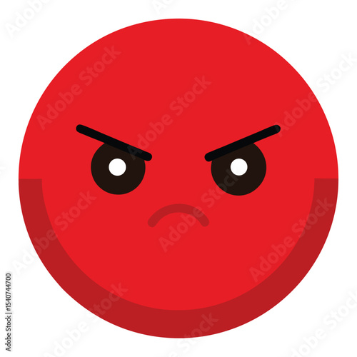 Cartoon Angry Red Face, Illustration of a Round Emoticon with Frown