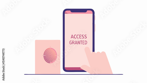 Access granted on smartphone with fingerprint authentication and hand touching screen shown here