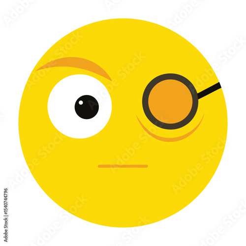 Cartoon Emoji with Monocle and Raised Eyebrow, Featuring Yellow Face and Flat Expression