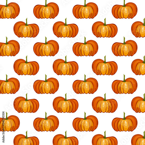 Seamless pattern pumpkins for autumn harvest, Halloween, and Thanksgiving design. For greeting cards, posters, flyers, banners for fall festivals and farmers’ markets, packaging, textile design