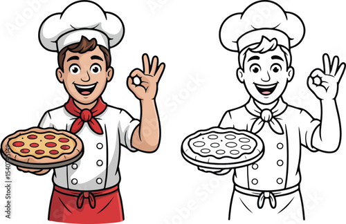 Happy Chef Presenting Perfect Pizza