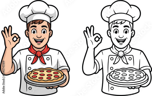Happy Chef Presenting Perfect Pizza