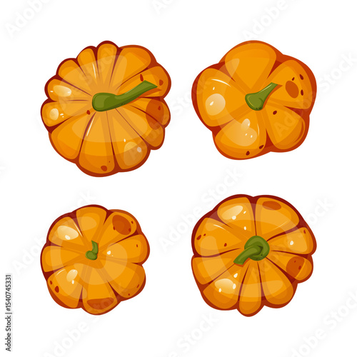 Pumpkins for autumn harvest, Halloween, and Thanksgiving design. For greeting cards, posters, flyers, banners for fall festivals and farmers’ markets, packaging, website, game icons, textile design