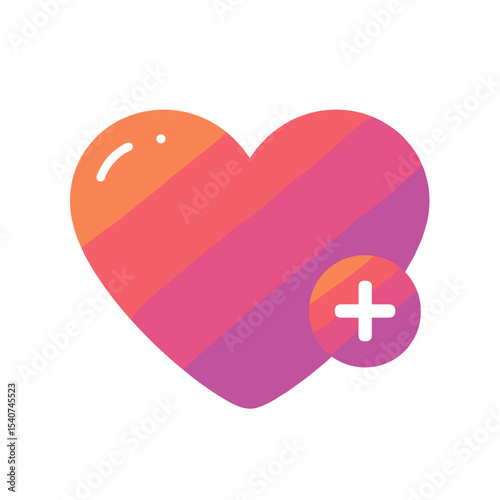 Heart wishlist icon in colorful gradient design with plus symbol  