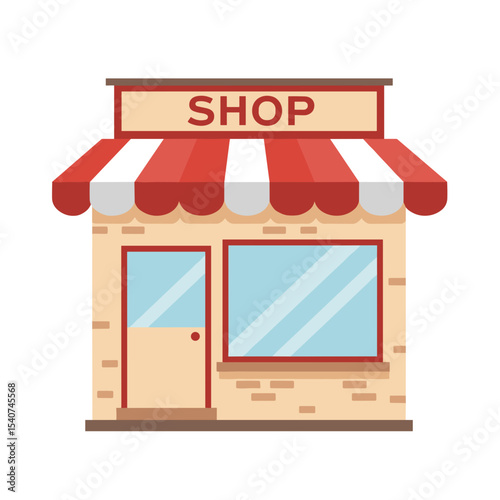 Shop storefront with awning icon in flat design style  