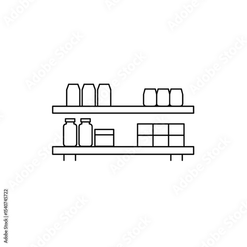 Product shelf icon with jars and boxes in minimalistic style  
