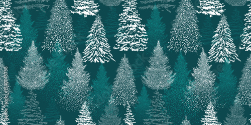 Christmas. Winter Forest pattern. Christmas trees of dots. Christmas seamless background. hand drawing. Not AI. Vector illustration.