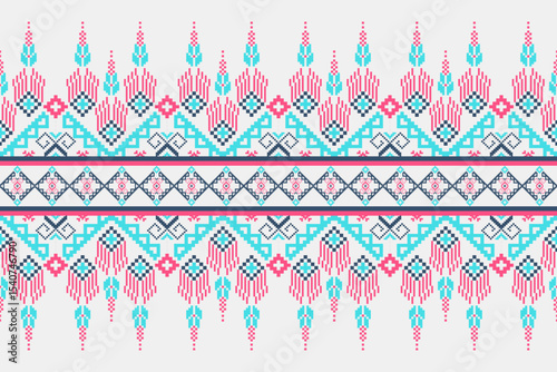 Cross stitch pattern concept showcasing traditional ethnic geometric pattern, Design for textile, background,carpet,wallpaper,clothing,wrapping,Batik,fabric,Vector illustration	
