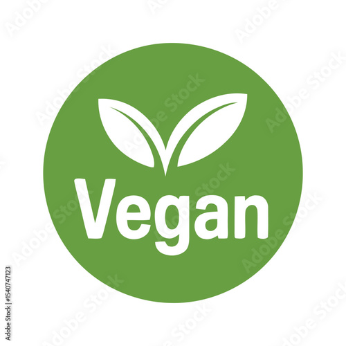 Green Circle Vegan Label with Two Leaves