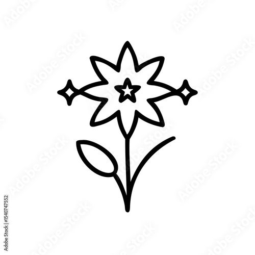 Hand drawn summer flower line art blooming magical sparkle