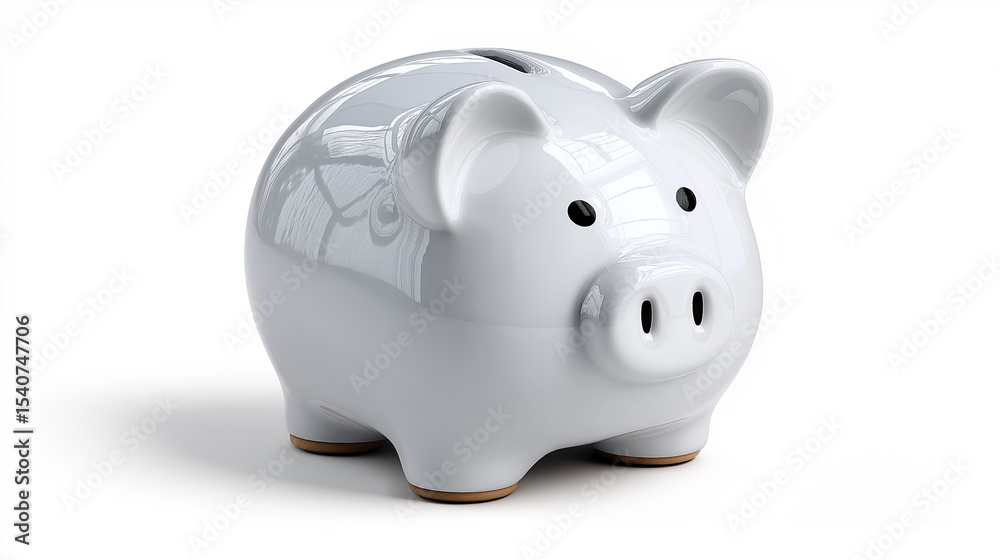 Glossy white ceramic piggy bank with reflection on white background Glossy white ceramic piggy bank with reflection on white background