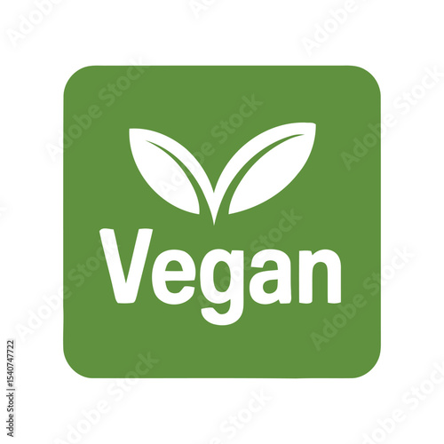 Green Square Vegan Symbol with Leaves and Text