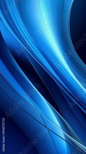 Abstract flowing blue ribbon shapes creates a dynamic modern artistic background.
